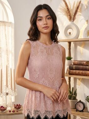 paper tee Soft Blush Pink Lace Top

3